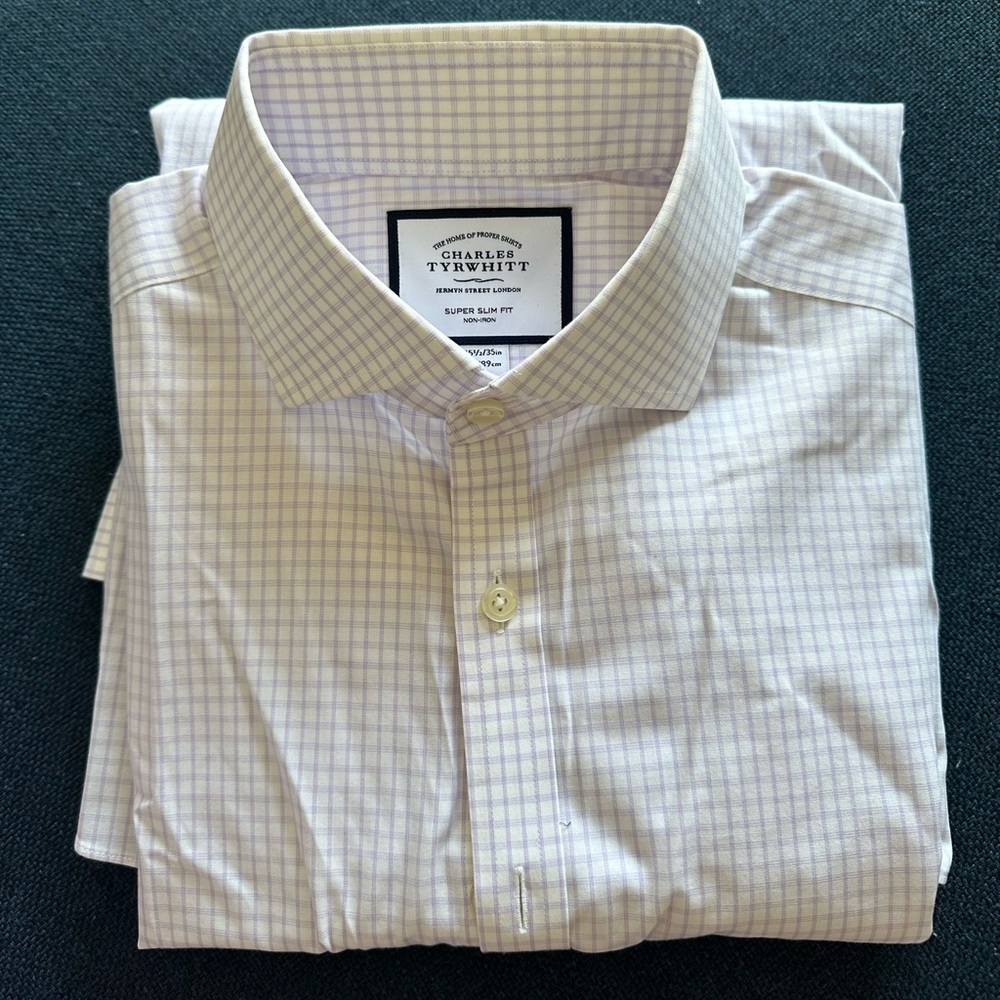 COPY - Charles Tyrwhitt Purple and White Dress Shirt Super Slim Fit 15.5/35